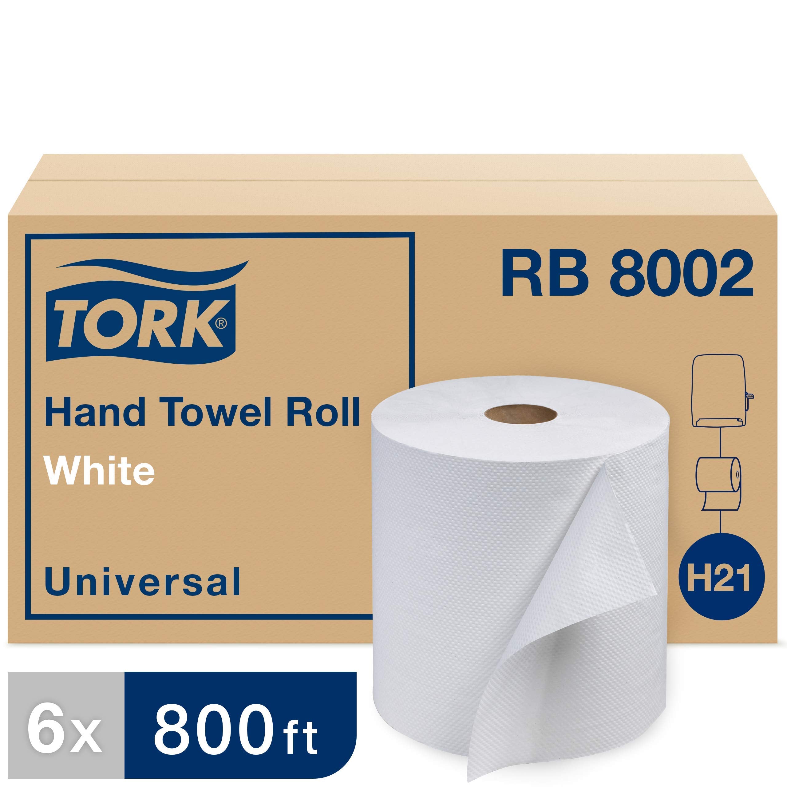 Tork Hand Towel Roll White H21, Universal, 100% Recycled Fiber, Rb8002 , 800 Foot (Pack Of 6)